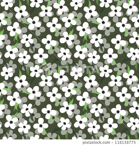 Seamless floral pattern based on traditional folk art ornaments. Colorful flowers on color background. Scandinavian style. Sweden nordic style. Vector illustration. Simple minimalistic pattern Seamless floral pattern based on traditional folk art ornaments. Colorful flowers on color background. Scandinavian style. Sweden nordic style. Vector illustration. Simple minimalistic pattern 118138773