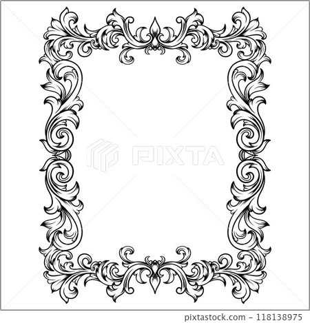 black and white frame with engraved vintage leaves ornamental 118138975