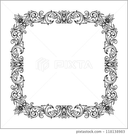 black and white frame with engraved vintage leaves ornamental black and white frame with engraved vintage leaves ornamental 118138983