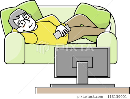 Senior man relaxing on the sofa and watching TV 118139001