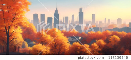 Autumn and dusk in the big city 118139346
