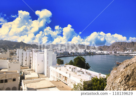 Beautiful view of the Gulf of Oman from Muttrah Fort Beautiful view of the Gulf of Oman from Muttrah Fort 118139629