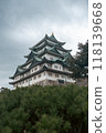 A cinematic-style picture of majestic Nagoya Castle, crowned with golden shachihoko, reflects Japan's rich history and the beauty of its Edo-era architecture, surrounded by serene gardens. 118139668