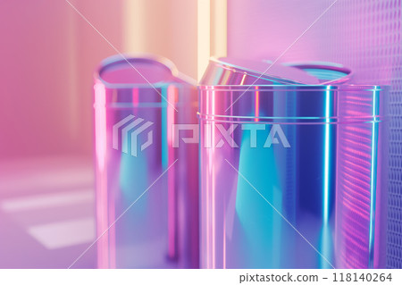 Neon Colored Shiny Trash Bins in Modern Interior, AI-generated item 118140264