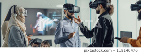 Team of Diverse Professionals Engaging in Virtual Reality Collaboration in Modern Office, AI-generated item 118140476