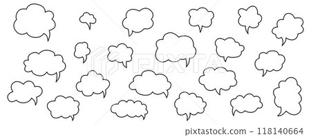 Hand drawn speech bubbles chat set. Vector stock illustration isolated on white background for design template web site, presentation, message, communication, comments and notes. Editable stroke line. 118140664