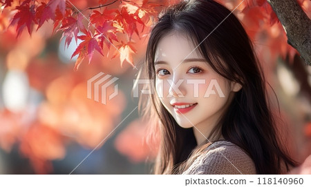 Autumn leaves and beautiful women 6 118140960