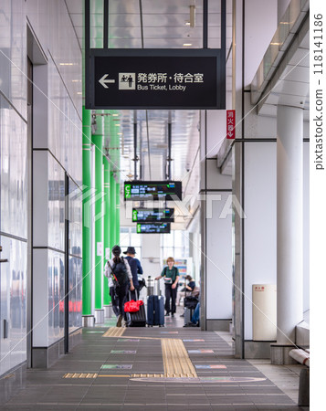 Passages and signs inside the express bus terminal 118141186