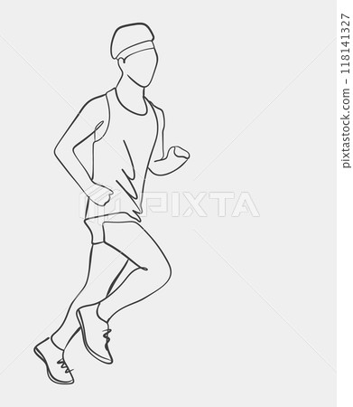 Minimalist line drawing of person running Minimalist line drawing of person running 118141327