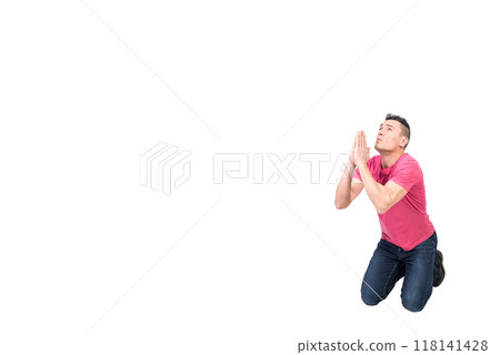 Expressive man praying and begging for help Expressive man praying and begging for help 118141428