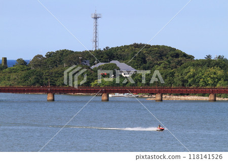 Jet ski and Yura River Bridge Jet ski and Yura River Bridge 118141526