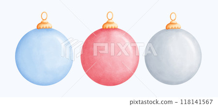 Handcrafted Watercolor blue, red and silver Ornaments Perfect for Holiday Season Designs 118141567