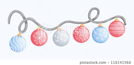 Handcrafted Watercolor blue, red and grey Ornaments Perfect for Holiday Season Designs 118141568