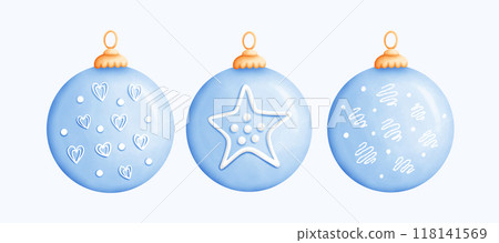 Handcrafted Watercolor blue Ornaments Perfect for Holiday Season Designs 118141569