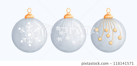 Handcrafted Watercolor silver Ornaments Perfect for Holiday Season Designs 118141571