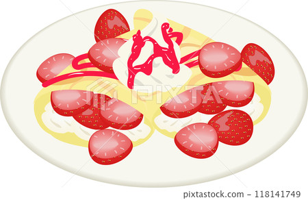 Plate of strawberry crepes 118141749