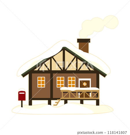 帶有被雪覆蓋的煙囪的房子的向量圖 118141807