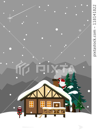 聖誕老人爬進有背景煙囪的房子的插圖 聖誕老人爬進有背景煙囪的房子的插圖 118141822