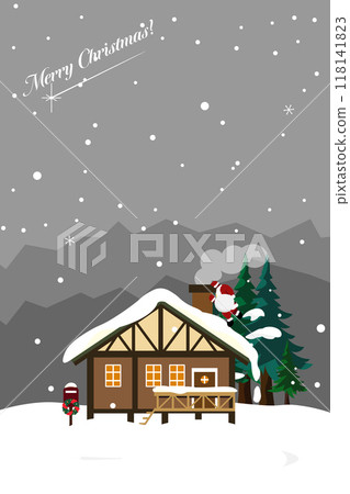 聖誕老人爬進有背景煙囪的房子的插圖 聖誕老人爬進有背景煙囪的房子的插圖 118141823