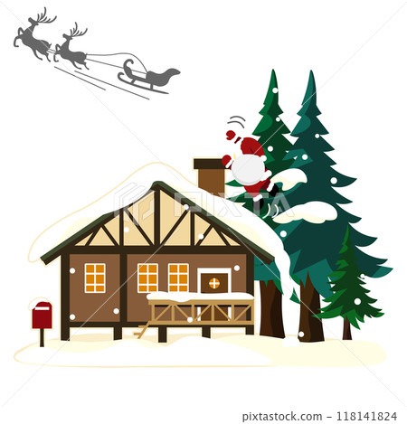Illustration of Santa being left behind by reindeer 118141824