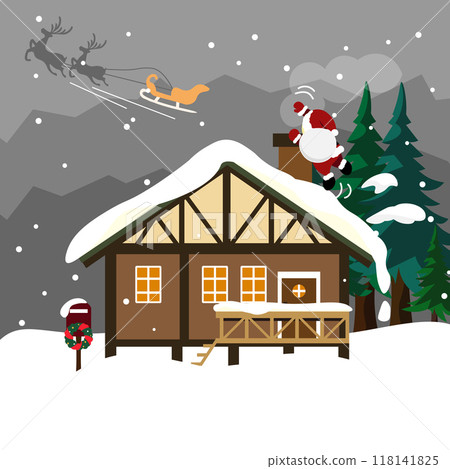 Illustration of Santa being left behind by reindeer with background 118141825