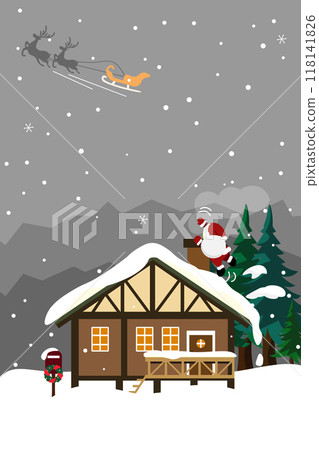 Illustration of Santa being left behind by reindeer with background 118141826