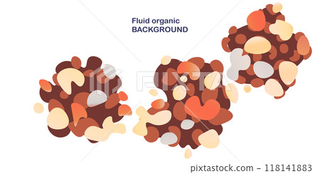 Fluid organic background. Frame isolated. Set of abstract liquid shapes, colorful elements, gradient waves with geometric lines, dynamical forms. Vector design for banner, flyer, business card 118141883