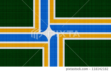 Flag of the city of Portland, Oregon, USA on a textured background. Conceptual collage Flag of the city of Portland, Oregon, USA on a textured background. Conceptual collage 118142182