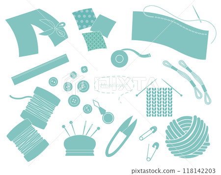 手工藝品中使用的工具插圖集，單色，藍色 118142203
