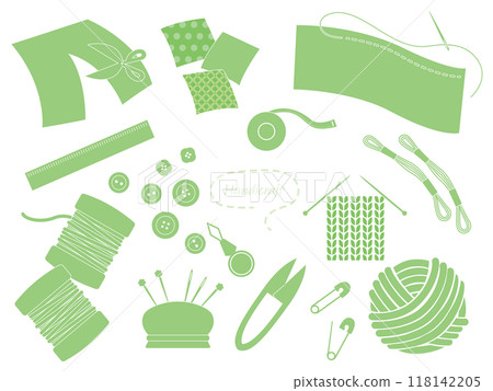 手工藝品中使用的工具插圖集,單色,綠色 手工藝品中使用的工具插圖集,單色,綠色 118142205