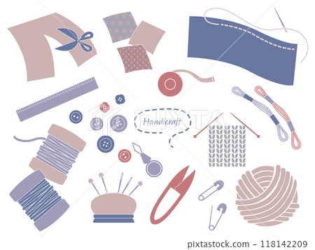 Illustration set of tools used for handicrafts, for calm adults 118142209