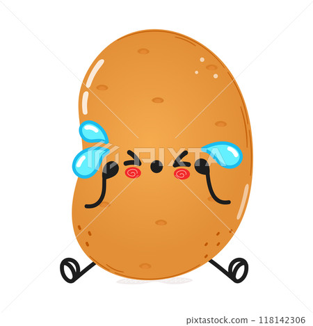 Sad Potato character. Vector hand drawn cartoon kawaii character illustration icon. Isolated on white background. Sad Potato character concept 118142306