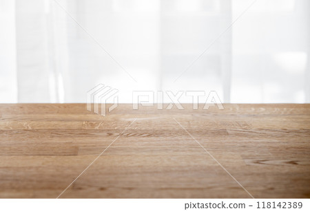 Wooden oak empty tabletop with free space for product installation or mockup  118142389