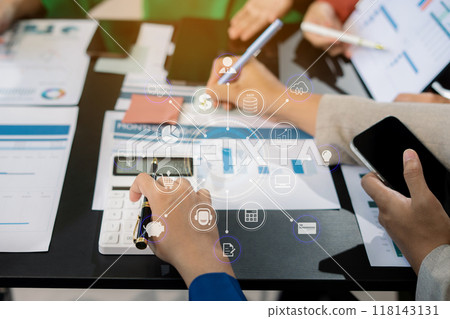 Project manager working and update tasks with milestones progress planning and professional investor working new start up project in the office 118143131