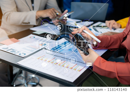 Project manager working and update tasks with milestones progress planning and professional investor working new start up project in the office 118143140