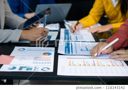 Project manager working and update tasks with milestones progress planning and professional investor working new start up project in the office 118143142