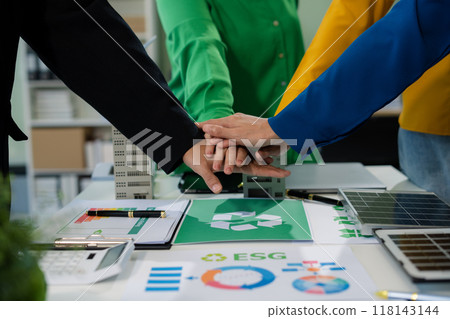 Successful business meeting, excited young person Keeping up arms and showing positive emotions, happy working in modern office. 118143144