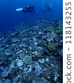 The ocean and divers of Miyakojima, where coral bleaching is occurring 118143255