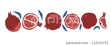 Pomegranates line isolated on white background. Vector hand drawn flat illustration. 118143753