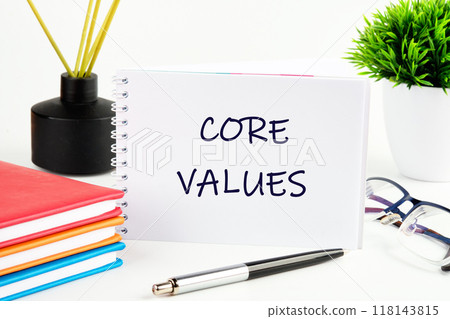 Business and core values concept on a white sheet of an open notebook Business and core values concept on a white sheet of an open notebook 118143815