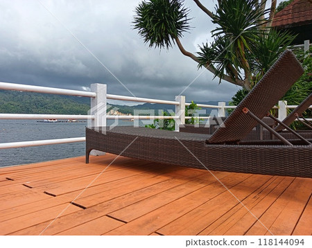 deck chair on balcony on the beach deck chair on balcony on the beach 118144094