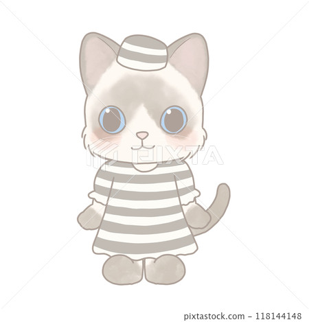 Illustration of a cat dressed up for Halloween: prison uniform Illustration of a cat dressed up for Halloween: prison uniform 118144148