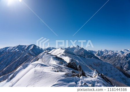 Mount Tsurugi in the harsh winter Mount Tsurugi in the harsh winter 118144386