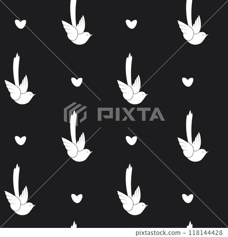 Birds and hearts seamless pattern 118144428