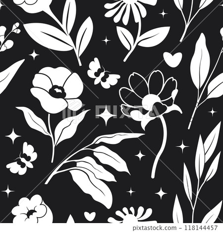 : Black Floral Butterflies Pattern vector 118144457