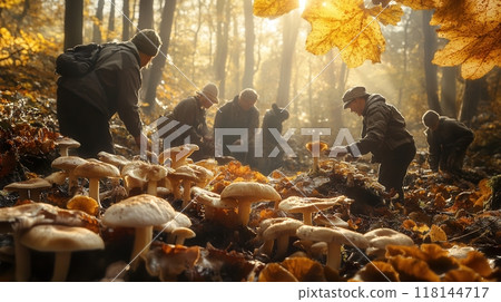 Wild mushroom foraging in the forest 118144717
