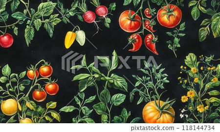 Detailed botanical drawing of vegetable harvest 118144734