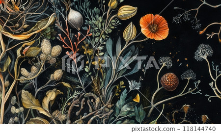 Detailed botanical drawing of vegetable harvest Detailed botanical drawing of vegetable harvest 118144740