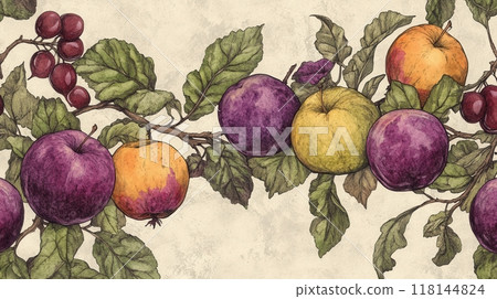 Detailed fruits watercolor illustration on light background 118144824
