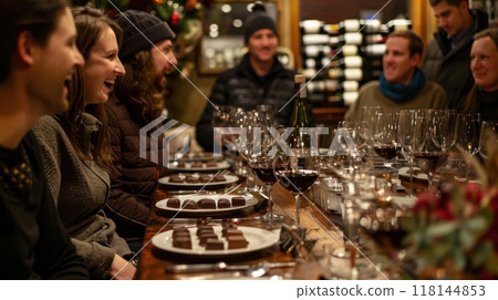 A photorealistic depiction of a chocolate and wine tasting 118144853